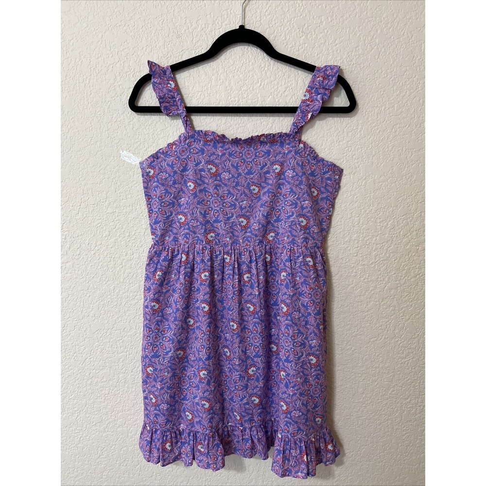 Vineyard Vines Smocked Back Sleeveless Girls Floral Dress Sz L Purple Ruffle Hem